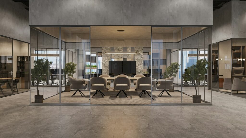 Glass partition meeting room